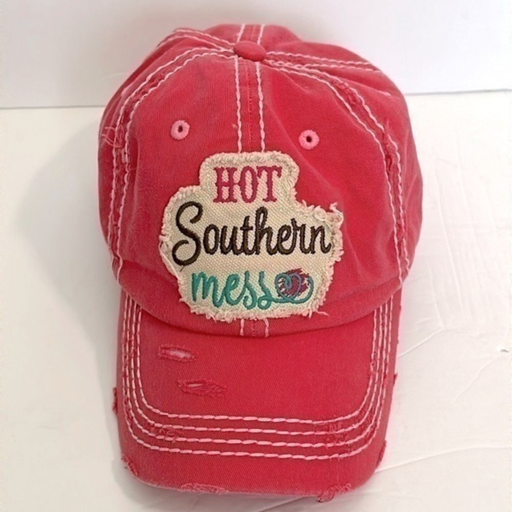Kbethos Vintage | "Hot Southern Mess" Distressed Baseball Cap - Women pink NWOT